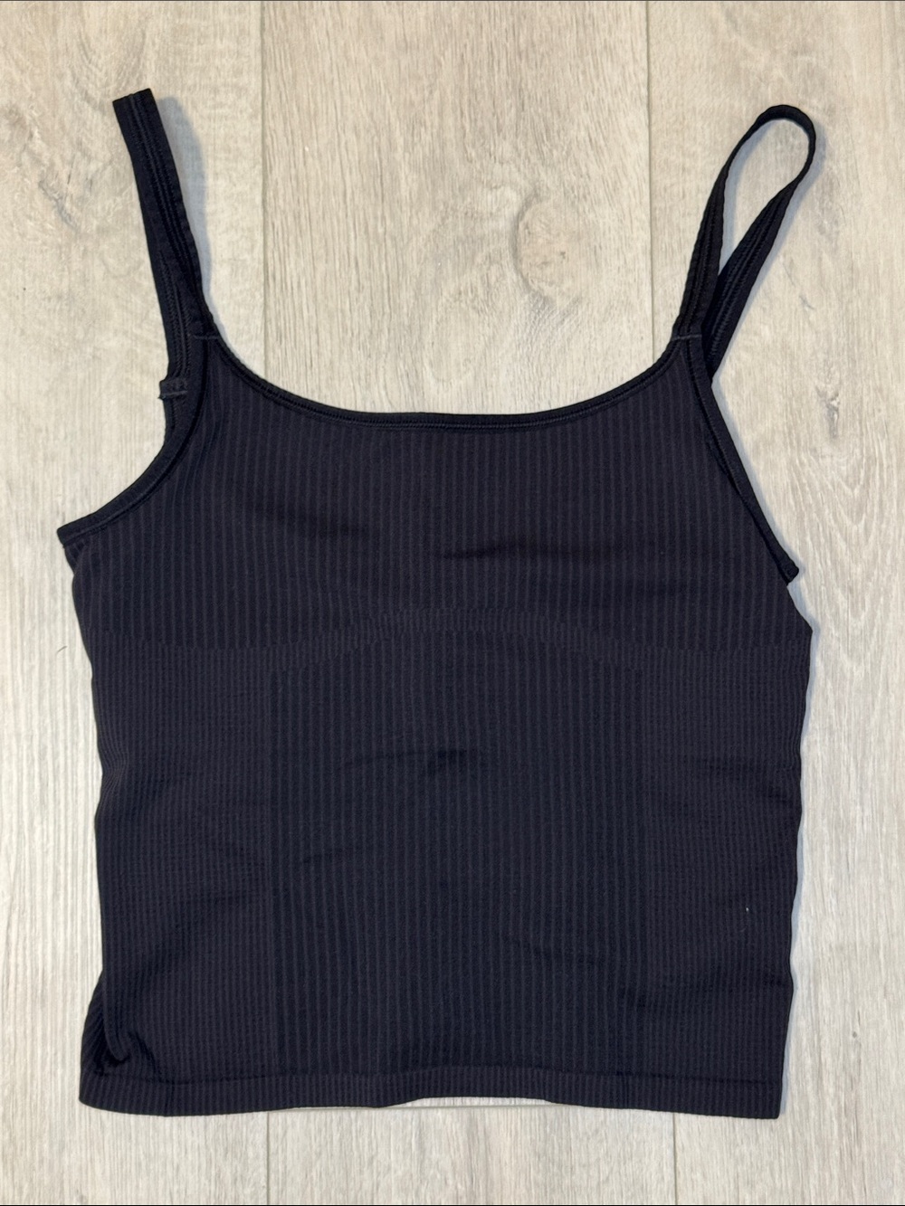 lululemon athletica Black Ribbed Ebb to Street Crop Spaghetti Strap Camisole